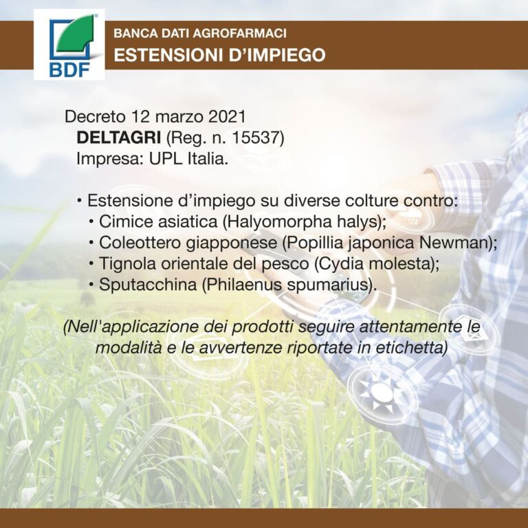 Aggiornamento Agrofarmaci, estensione d’impiego per Deltagri di UPL italia