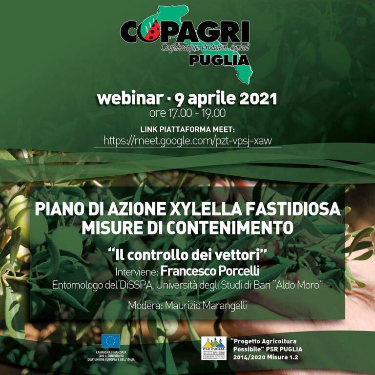 Xylella, un ciclo di webinar della Copagri Puglia su piano azione e misure contenimento 2021